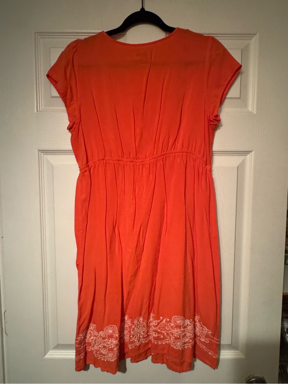 Charming Charlie Sz Large Coral Orange Embroidered V-Neck Mini Dress - Picture 5 of 8